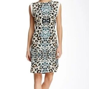 BROCHU WALKER Dallan Silk Leopard Animal Print Sheath Dress size L Work Office